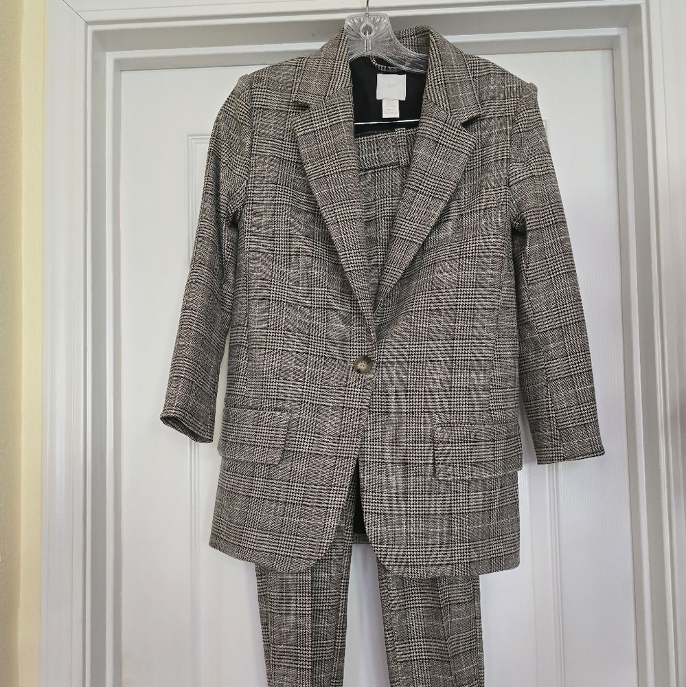 H&M Brown Herringbone Blazer & Pant Set XS, 0 NEW!